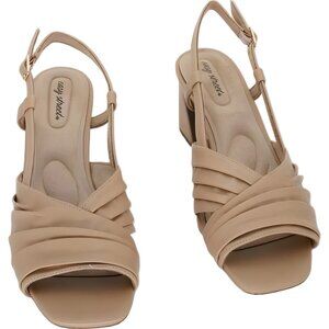 Easy Street Lucie Square Toe Slingback Sandals Beige 9.5W